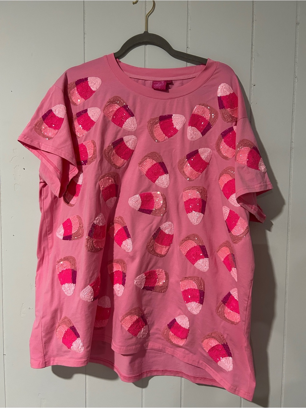 Queen of Sparkles Pink Sequin Candy Corn Tee